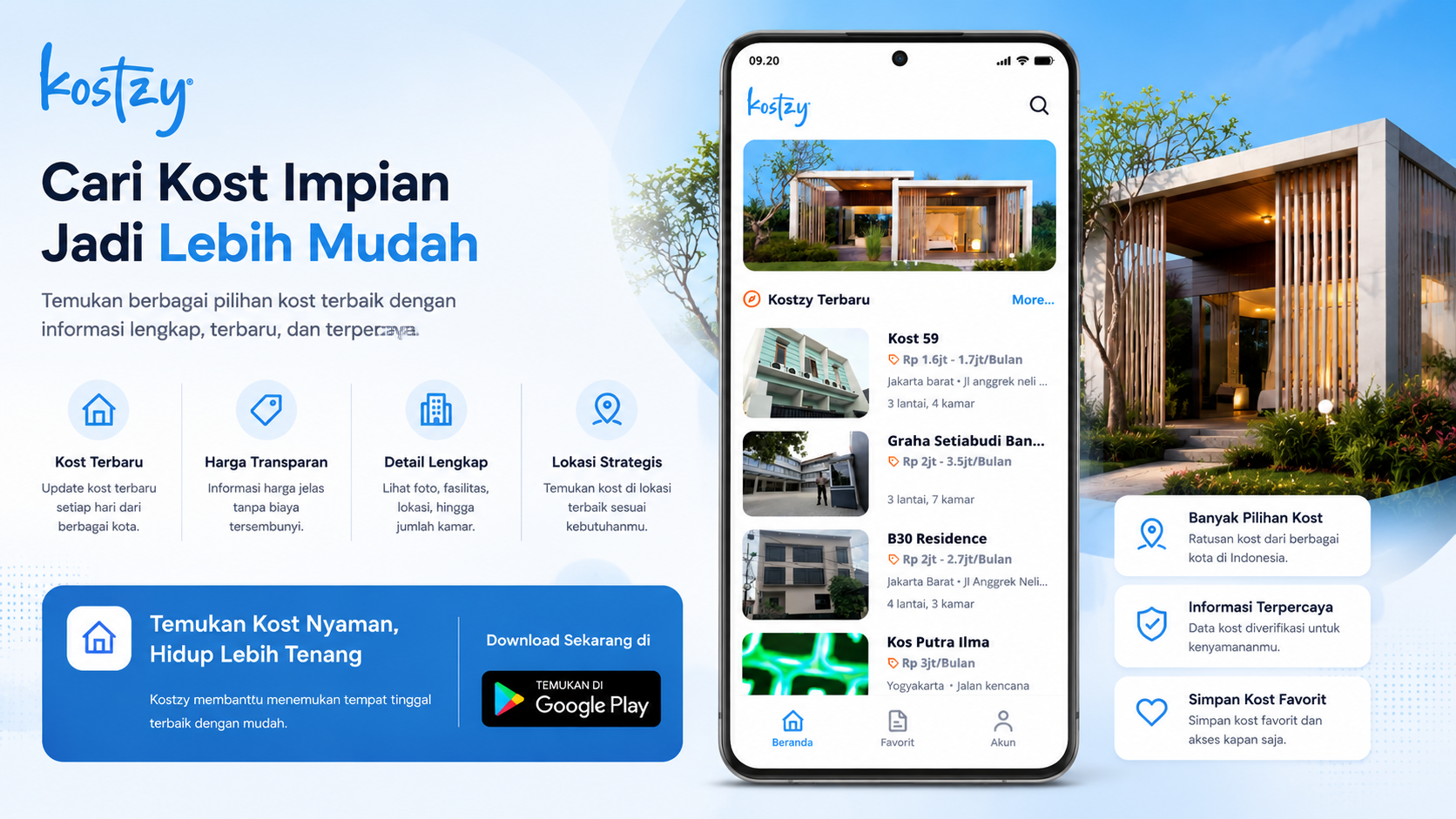 Kostzy – Boarding House Rental & Property Management Mobile App - gambar 1